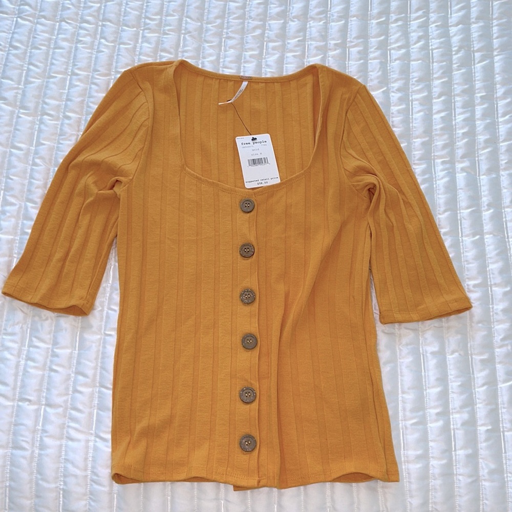 Free People top size Medium Gold mustard color